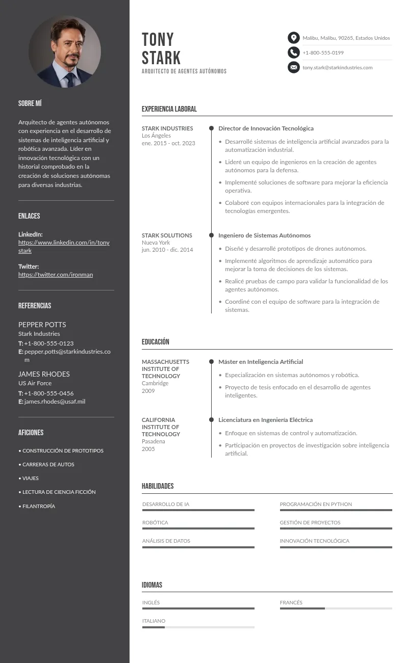 CV de arquitecto de agentes autonomos