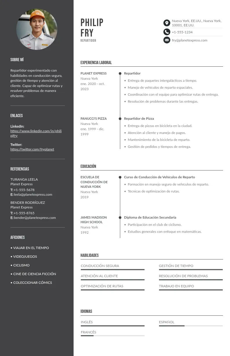 CV de repartidor de didi