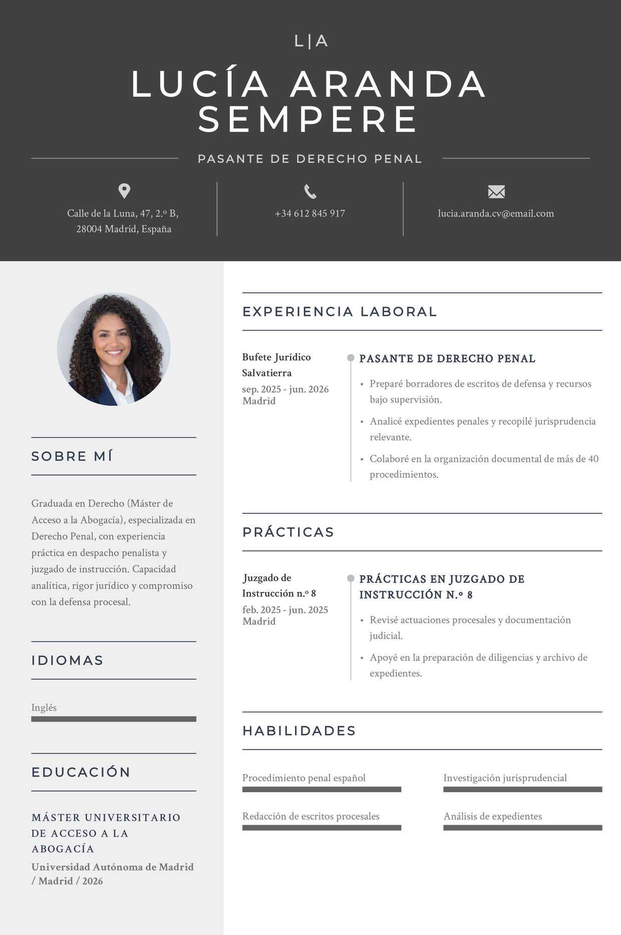 Currículum de abogado penalista sin experiencia laboral