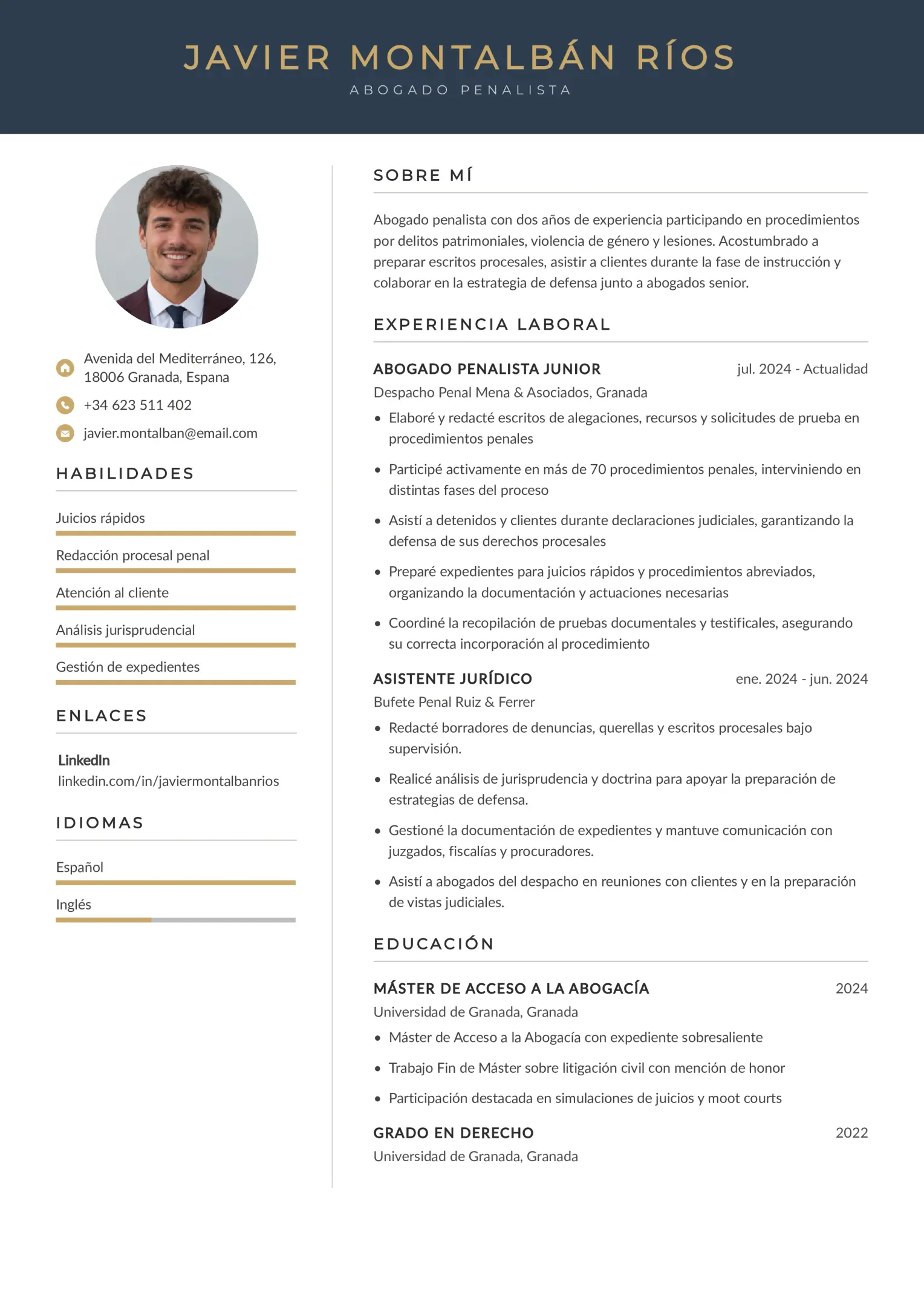 Currículum de abogado penalista junior
