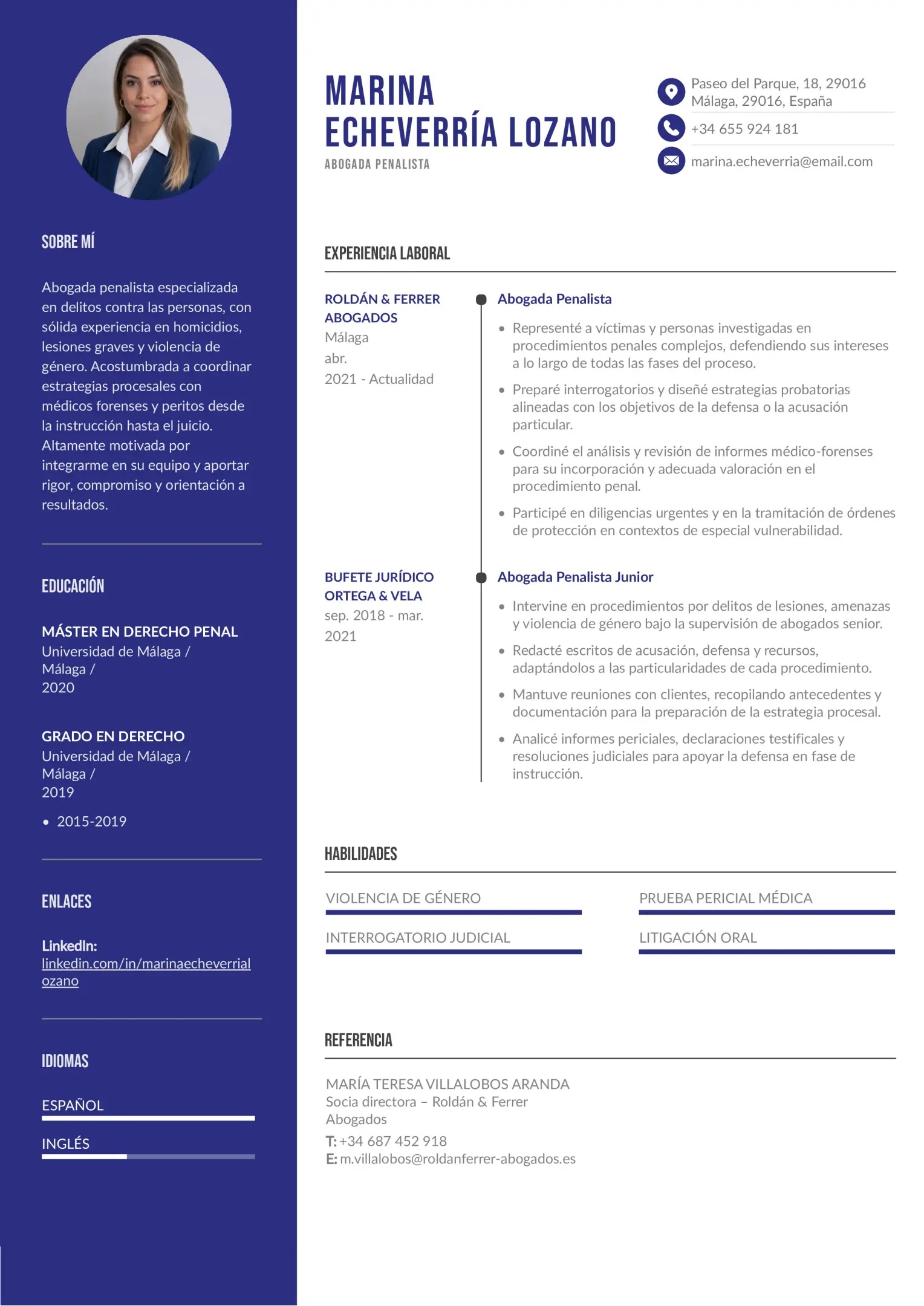 Currículum de abogado penalista especializado en delitos contra las personas