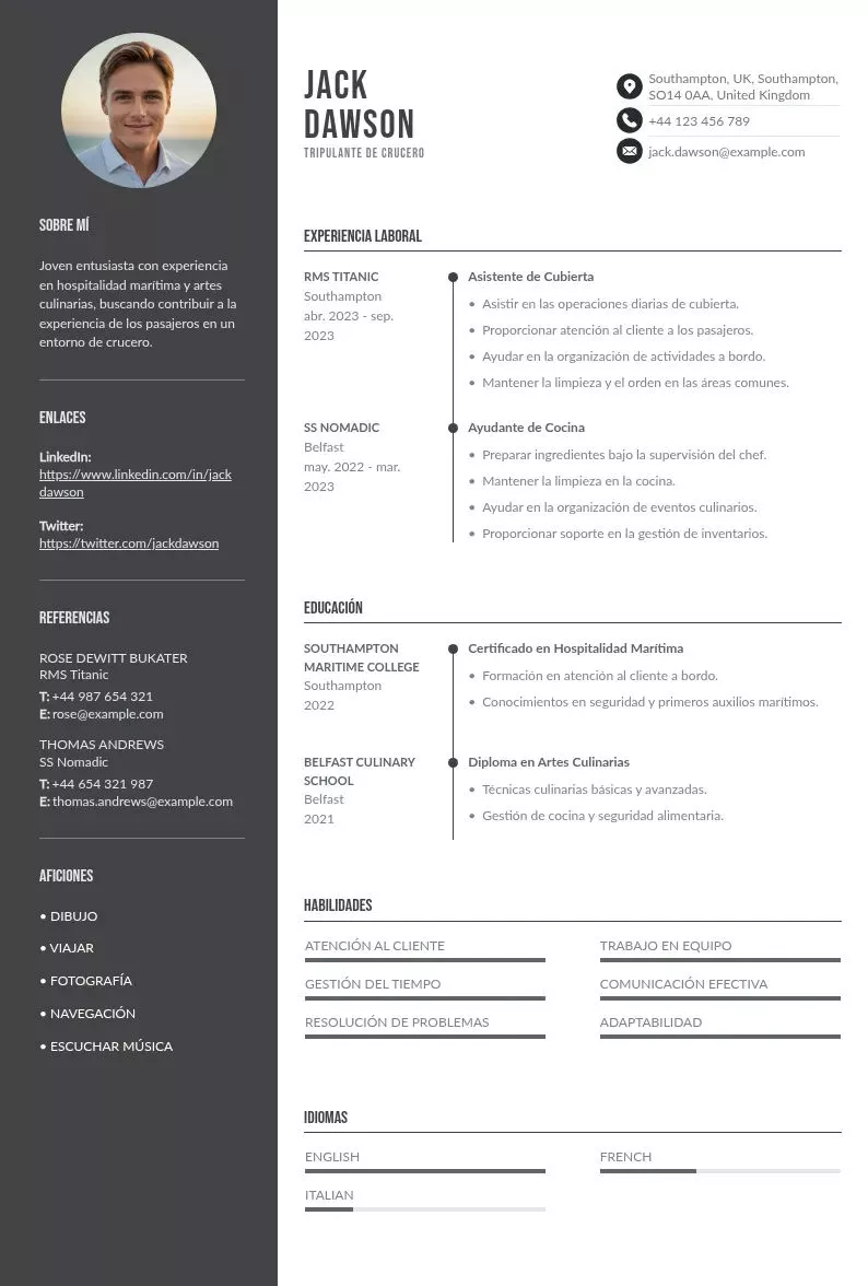 Curriculum para trabajar en cruceros sin experiencia