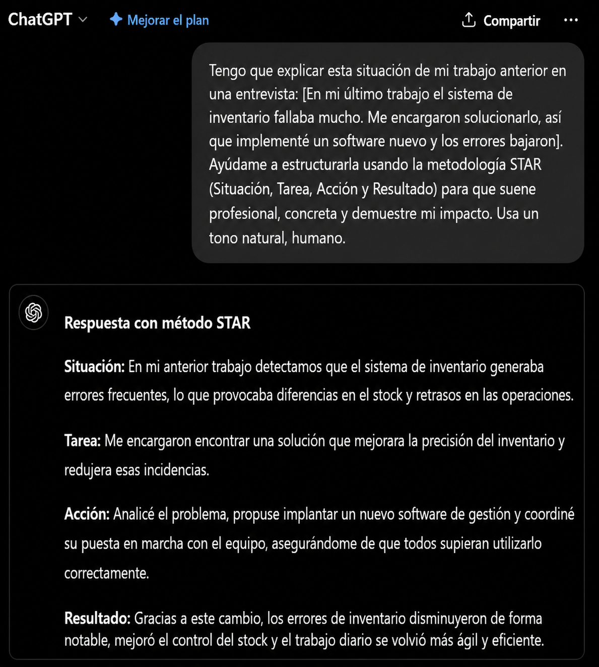 ChatGPT usa la metodología STAR
