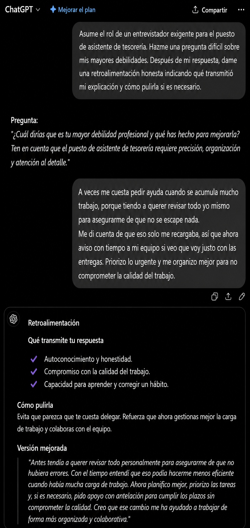 ChatGPT mejora una respuesta difícil