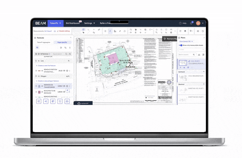 Advanced takeoff editing toolbar