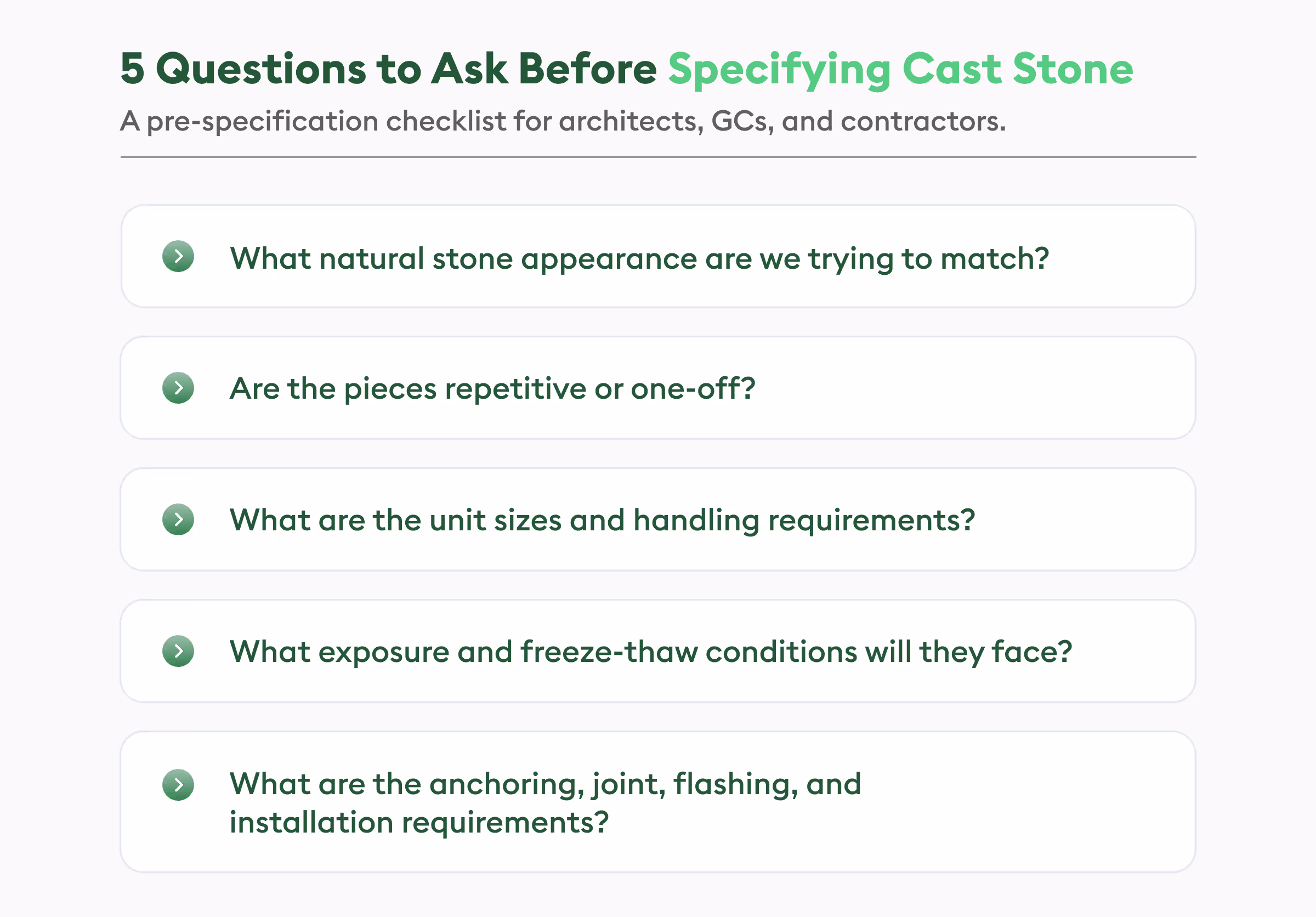 checklist before specifying cast stone