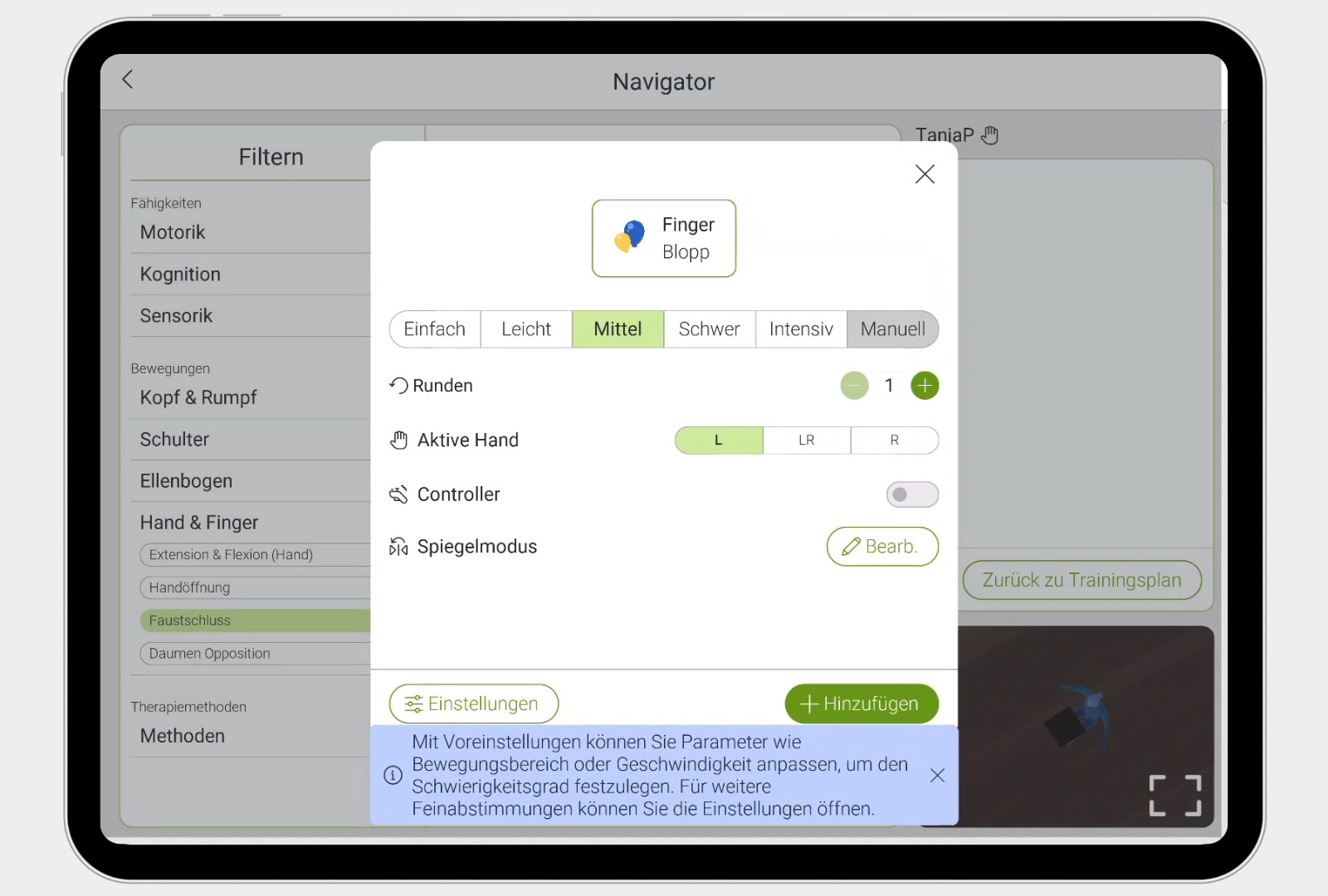The CUREO therapy system can be adjusted to the needs of the patient