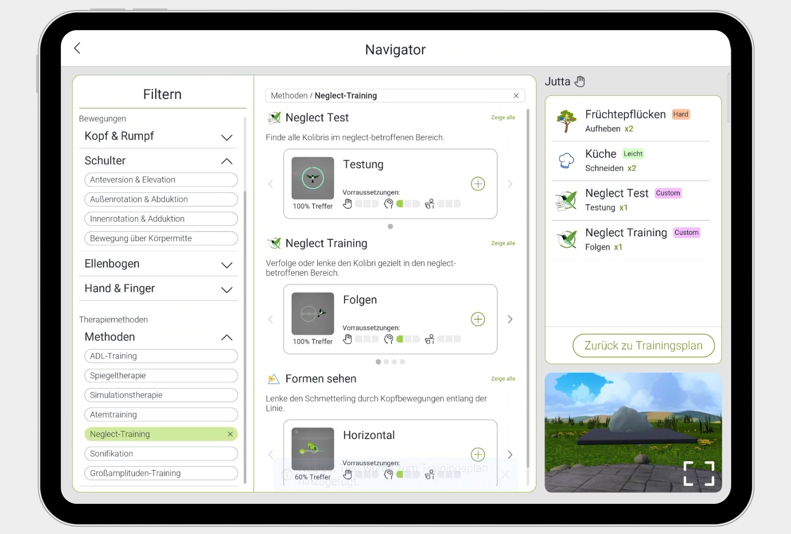 The training plan function of the CUREO VR therapy system relieves therapists.
