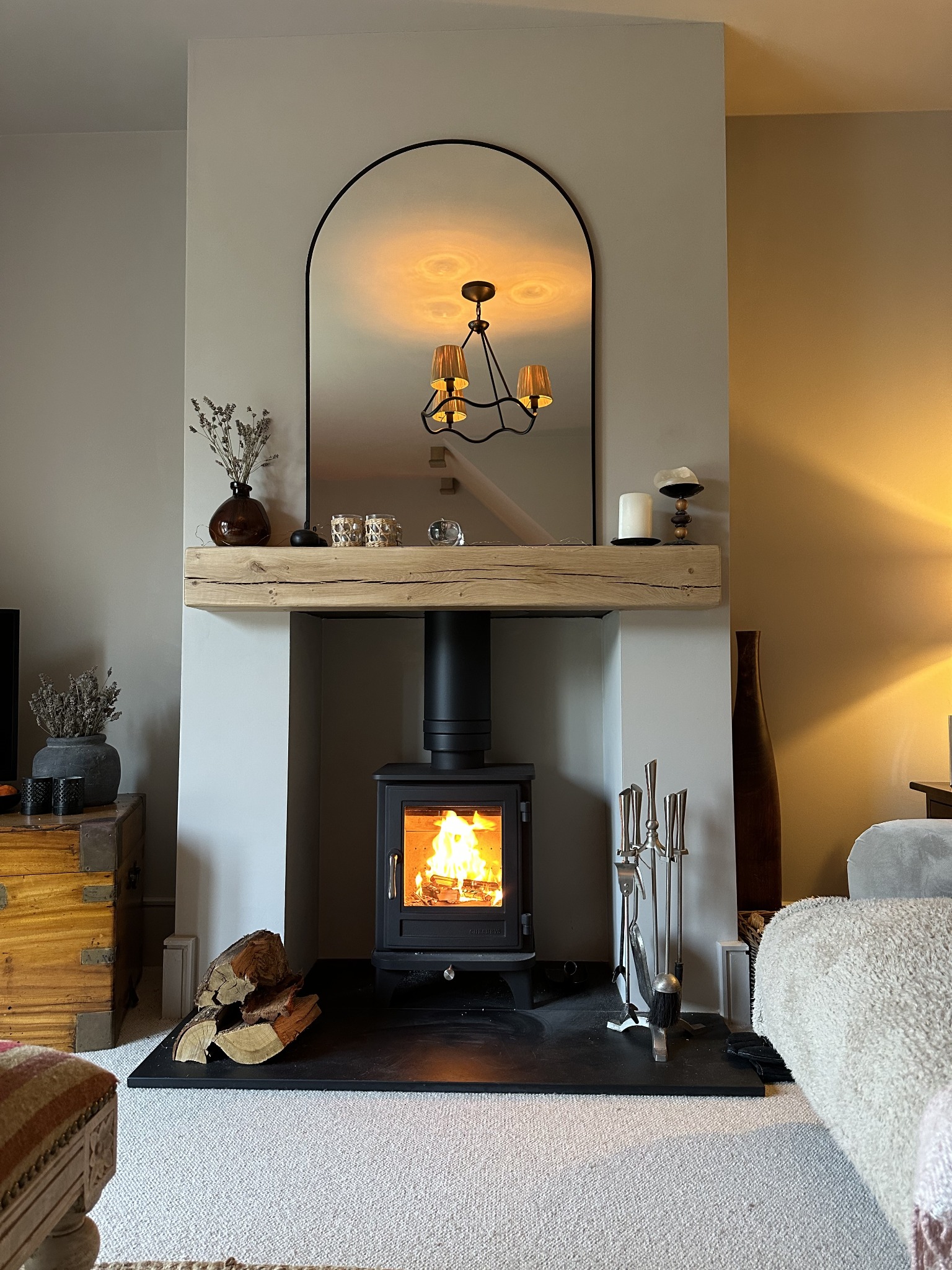 Cotswold Stove installation with a timber beam and newly built fireplace