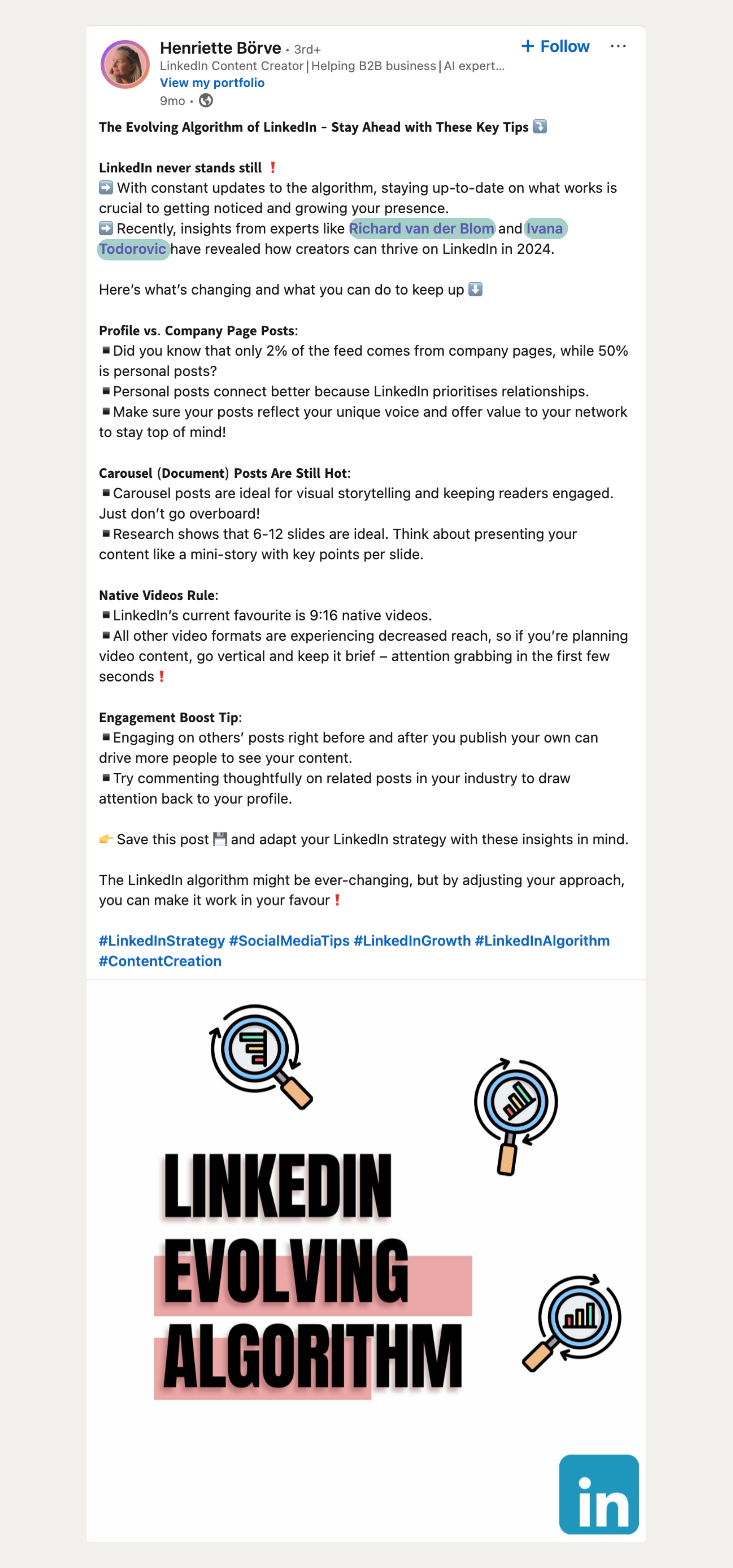 mentioning experts in linkedin post example