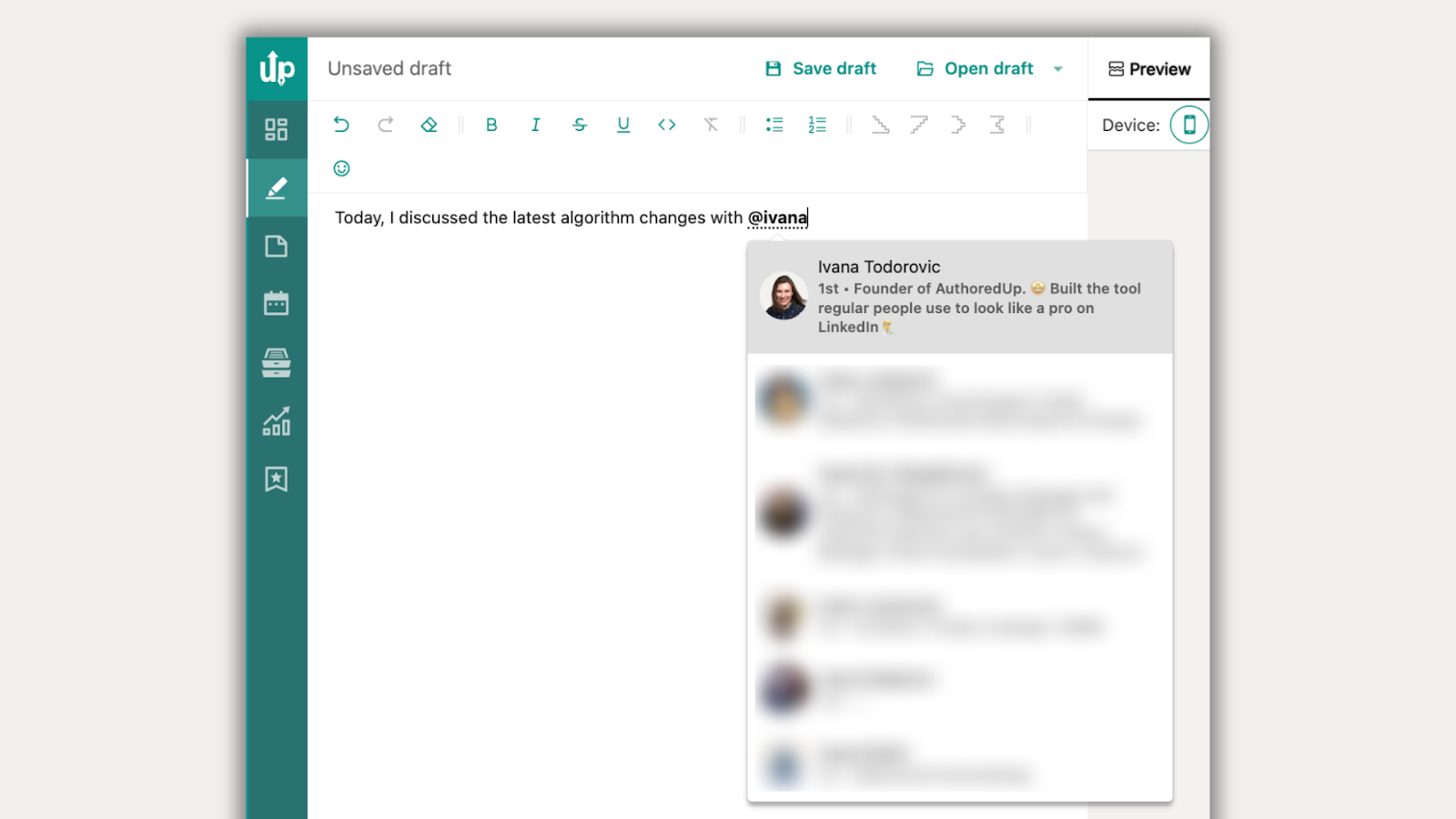 mention someone on linkedin using AuthoredUp