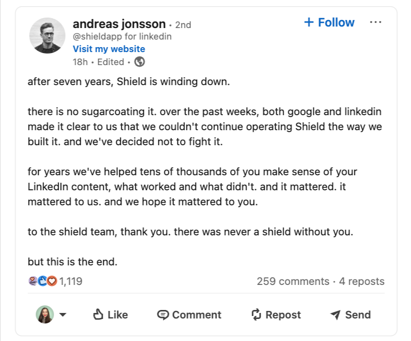 shield-founder-linkedin-post