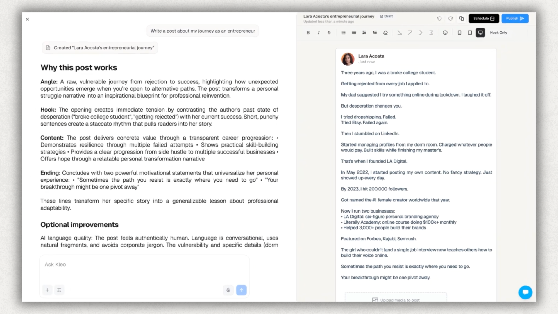 kleo-ai-post-generator-interface