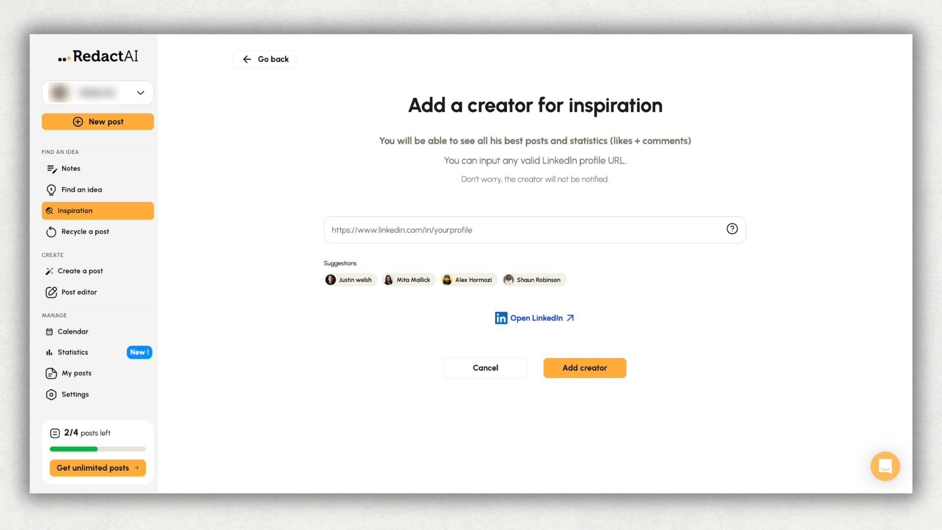 redactai-add-a-creator-for-inspiration