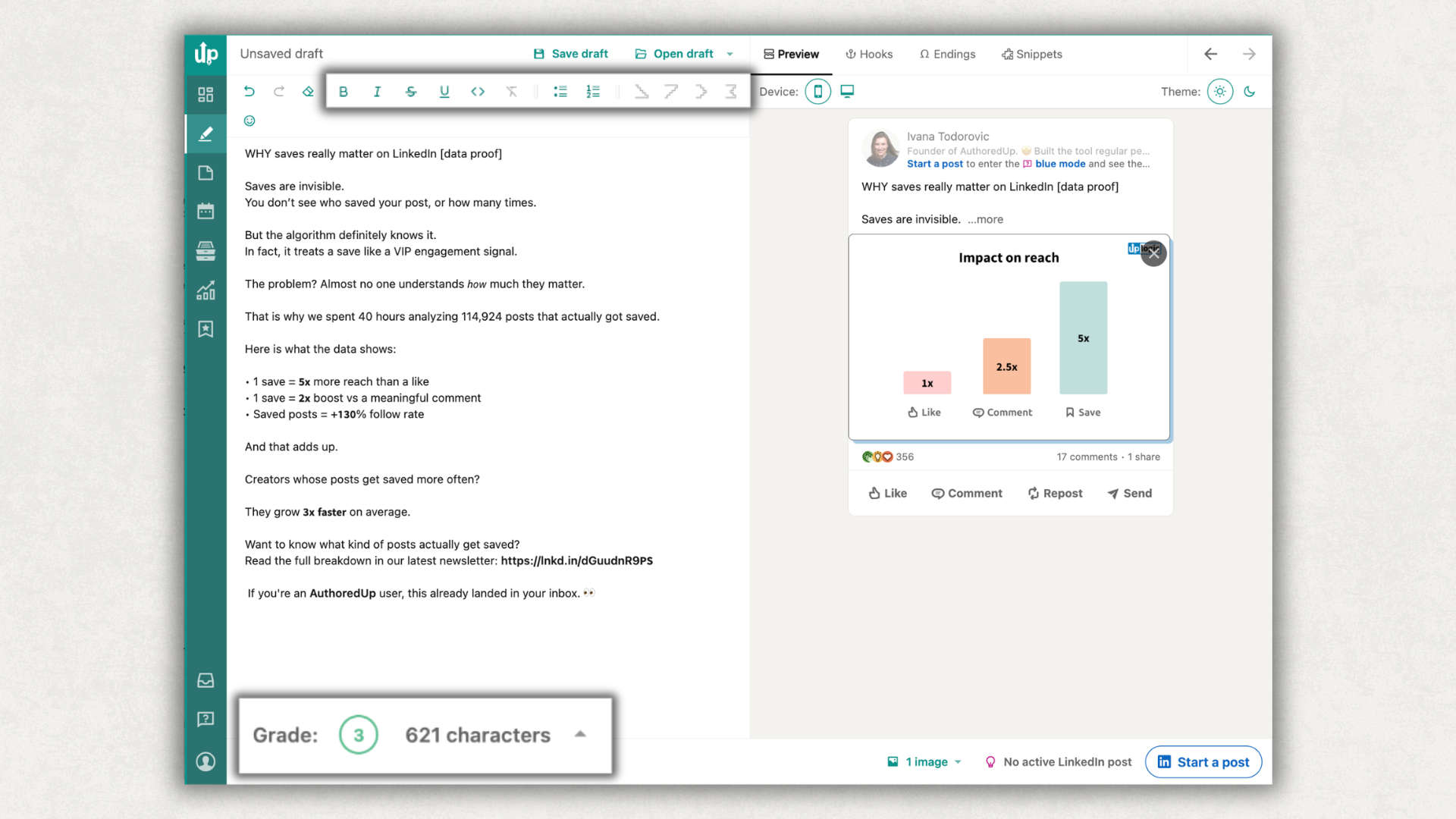 Authoredup LinkedIn editor
