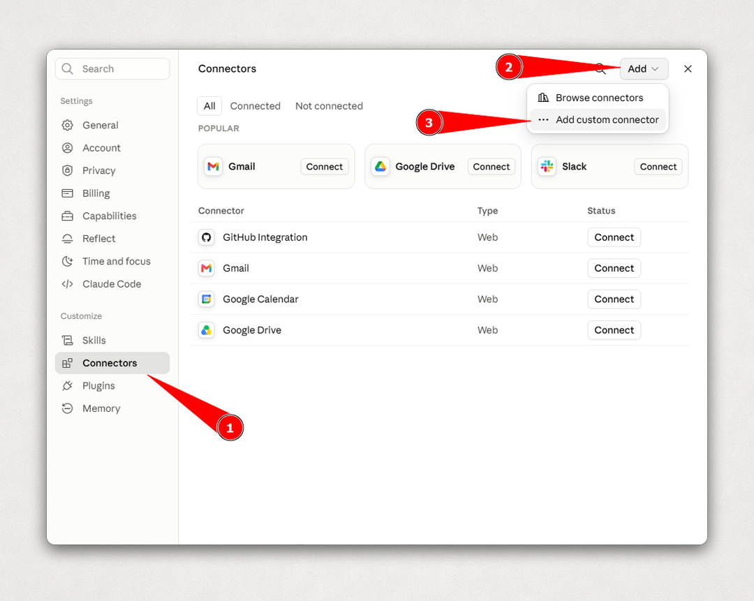 Adding the AuthoredUp MCP as a custom connector in Claude