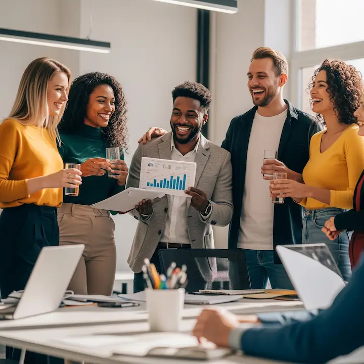 a group of project team members celebrate a big milestone