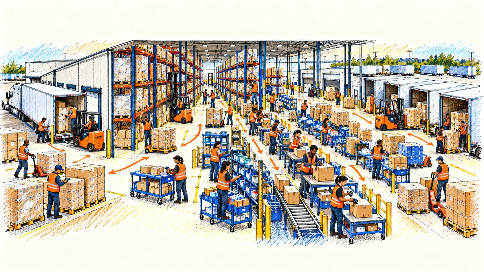 Hand-drawn current-state to future-state retail technology architecture diagram