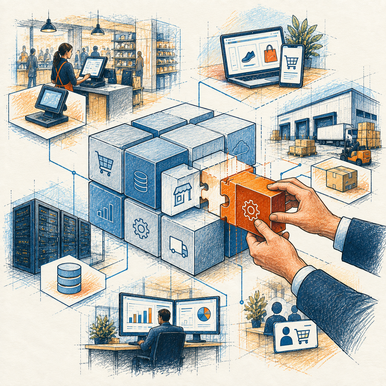 Hand-drawn illustration of purposeful technology customization