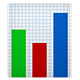 Bar chart with three vertical bars in green, red, and blue on graph paper background.