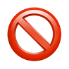 Red prohibition symbol with a diagonal line crossing a green background.