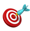 Blue dart hitting the center of a red and white target.