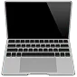 Silver laptop with black screen and keyboard.