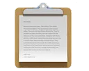 Clipboard with a sheet of paper containing text in a clean, modern font.