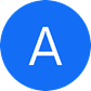 Blue circle with a white uppercase letter A centered inside.