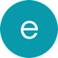 White lowercase letter e centered on a teal circular background.