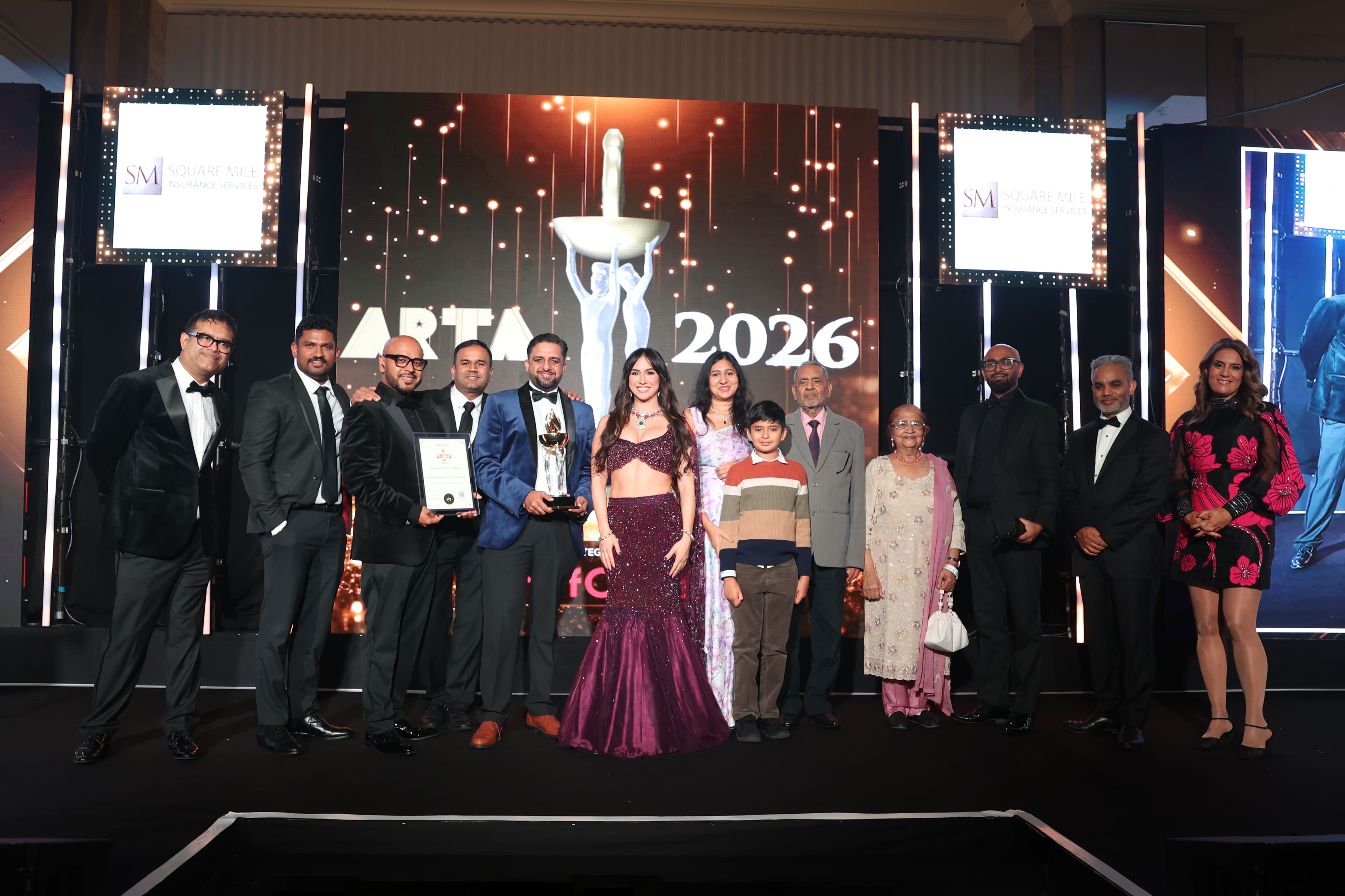The My Delhi team receiving the Champion of Champions trophy at the ARTA Awards 2026 in London.