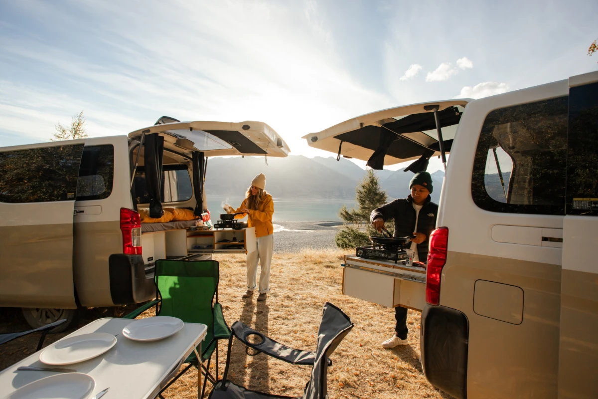 Food prep in a campervan in NZ