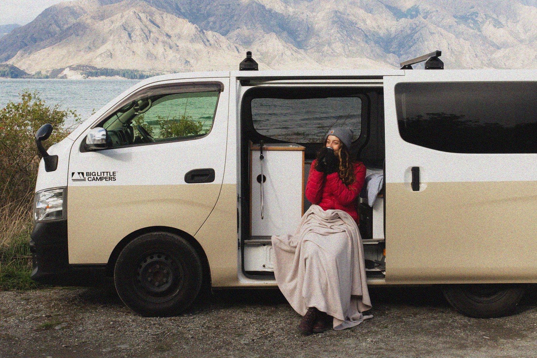 Campervan hire in Christchurch with bedding and hot drinks for a South Island winter trip