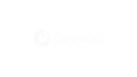 A white Omnicell company logo displayed on a black background.