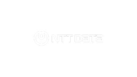 A white NTT DATA logo on a black background.