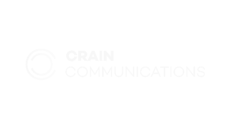 A white Crain Communications logo with a circular graphic on the left displayed on a black background.