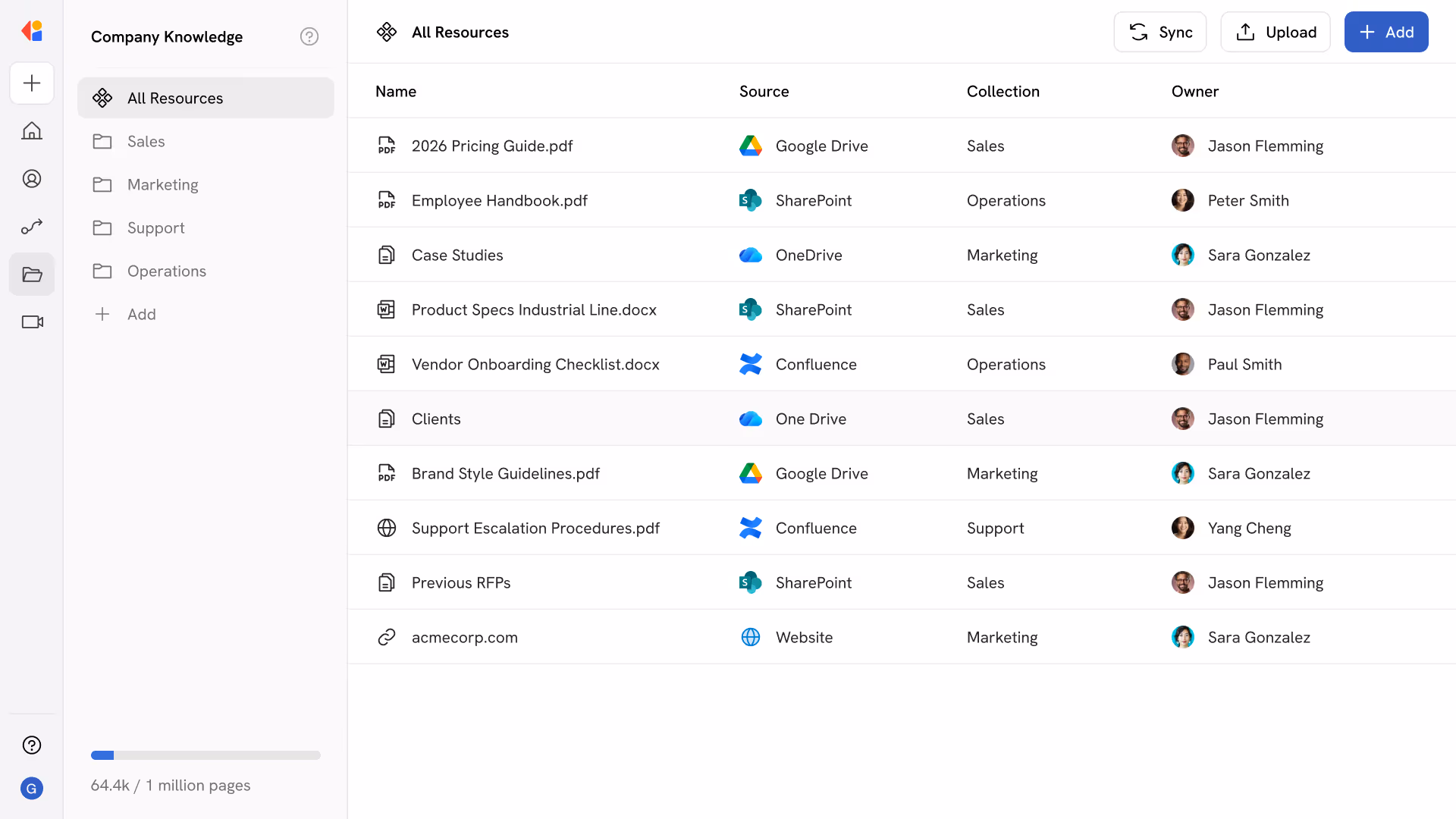 User interface mockup of Cassidy knowledge base