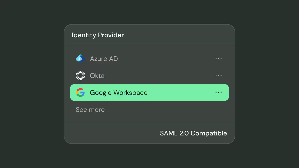 Single sign-on identity provider options available in Cassidy Enterprise.