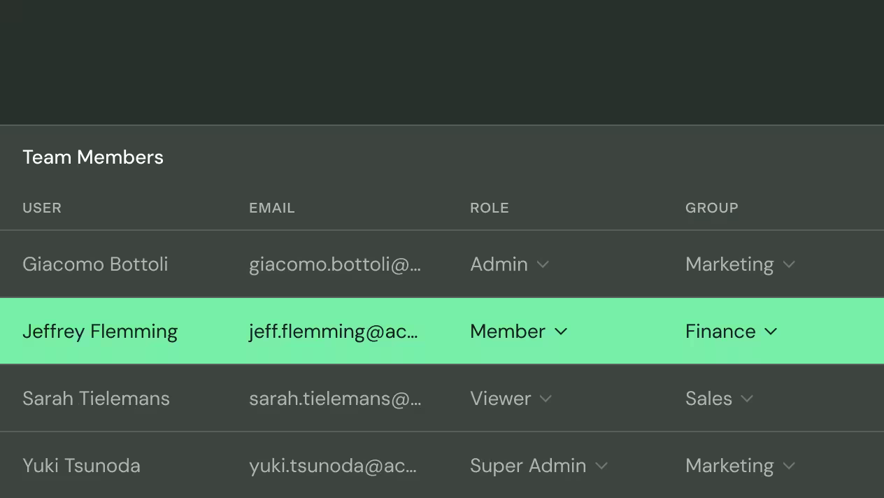 Roles and Members settings for managing user access in Cassidy Enterprise.
