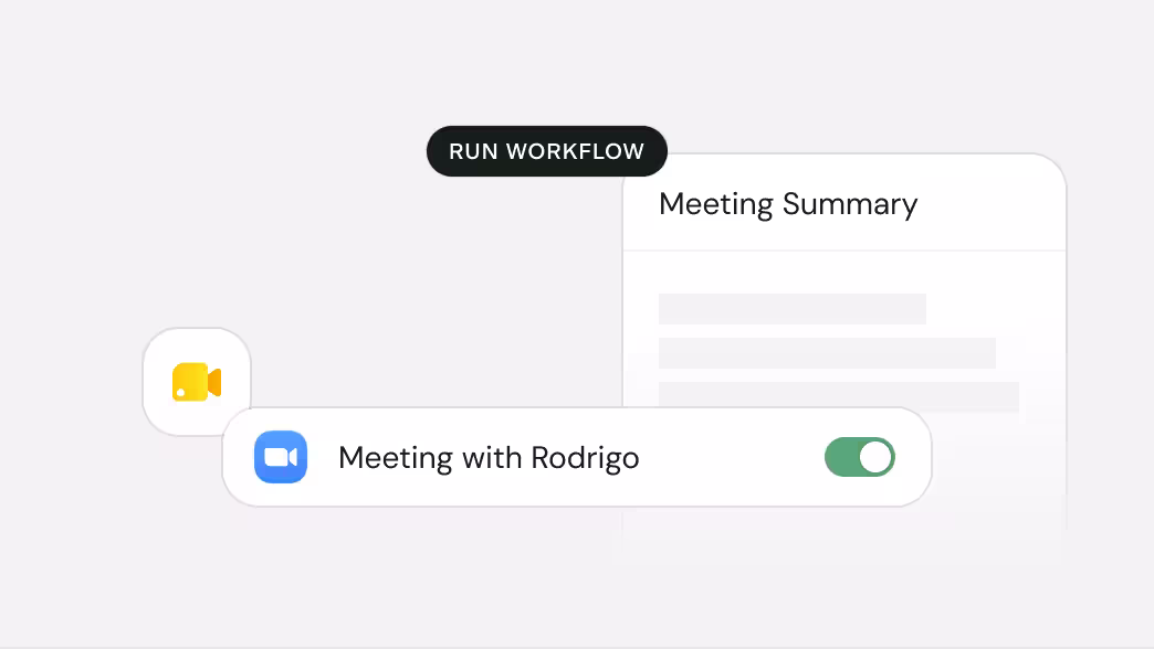 Run Workflow control for a Zoom meeting with meeting summary output.