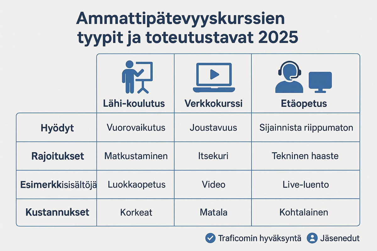 Ammattipätevyyskurssien tyypit ja toteutustavat