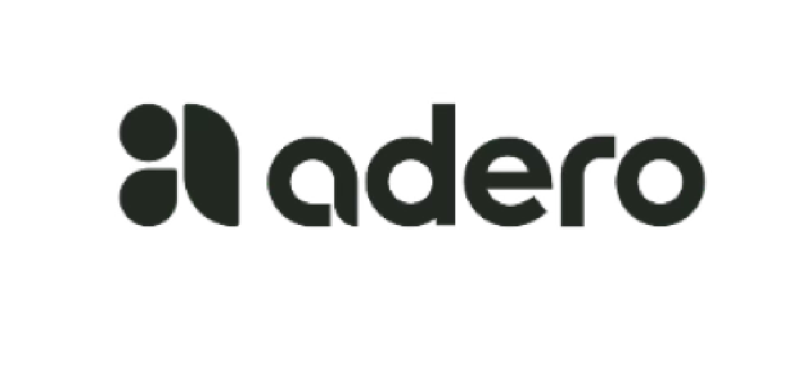 Adero company logo with a stylized icon and lowercase text.