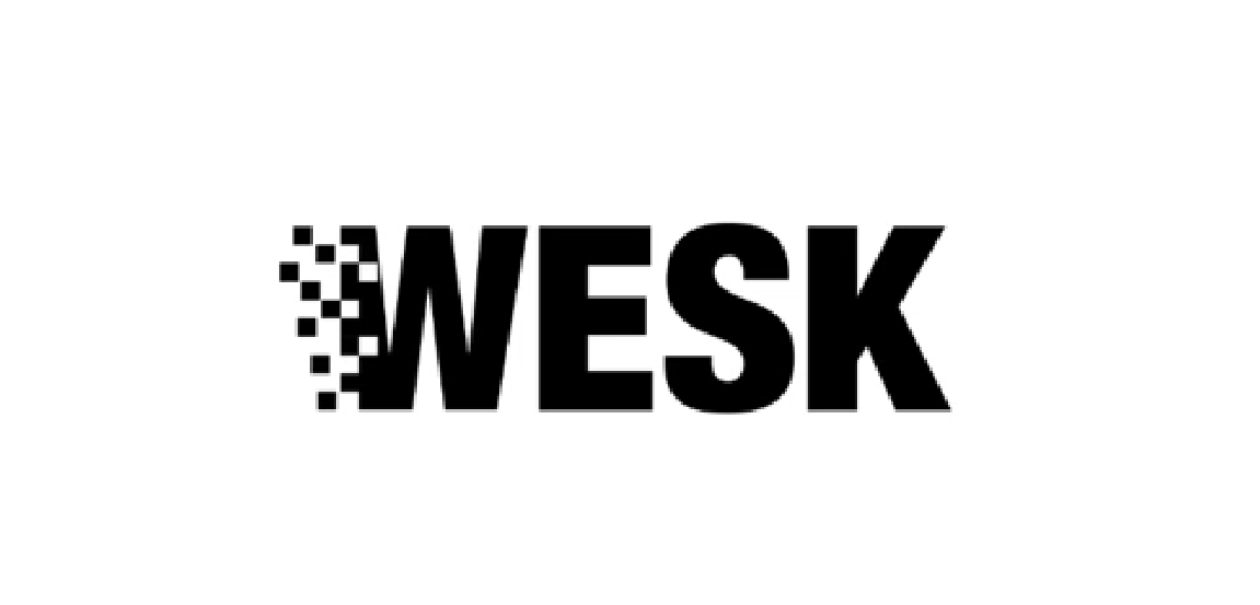 Black text reading WESK with pixelated squares dispersing from the left side of the letter W.