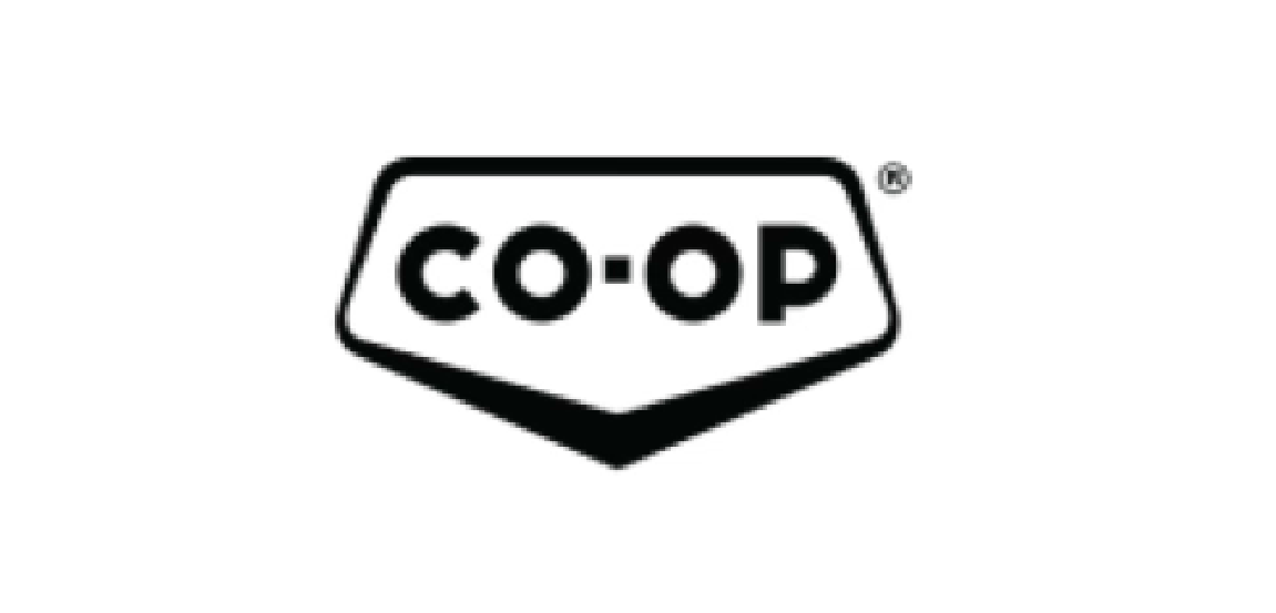 CO-OP brand logo with black text inside a five-sided shield shape.
