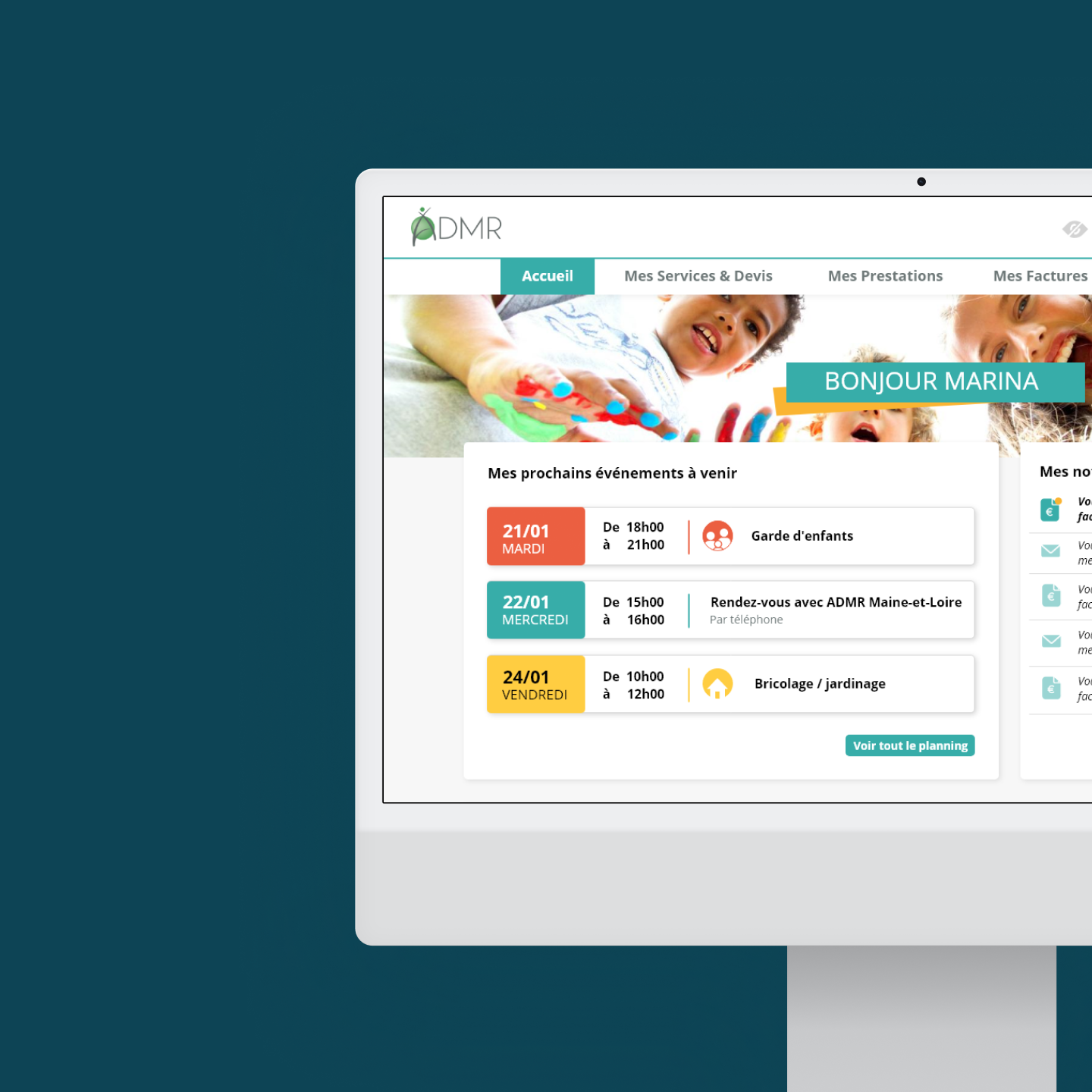 ADMR platform home screen on desktop.
