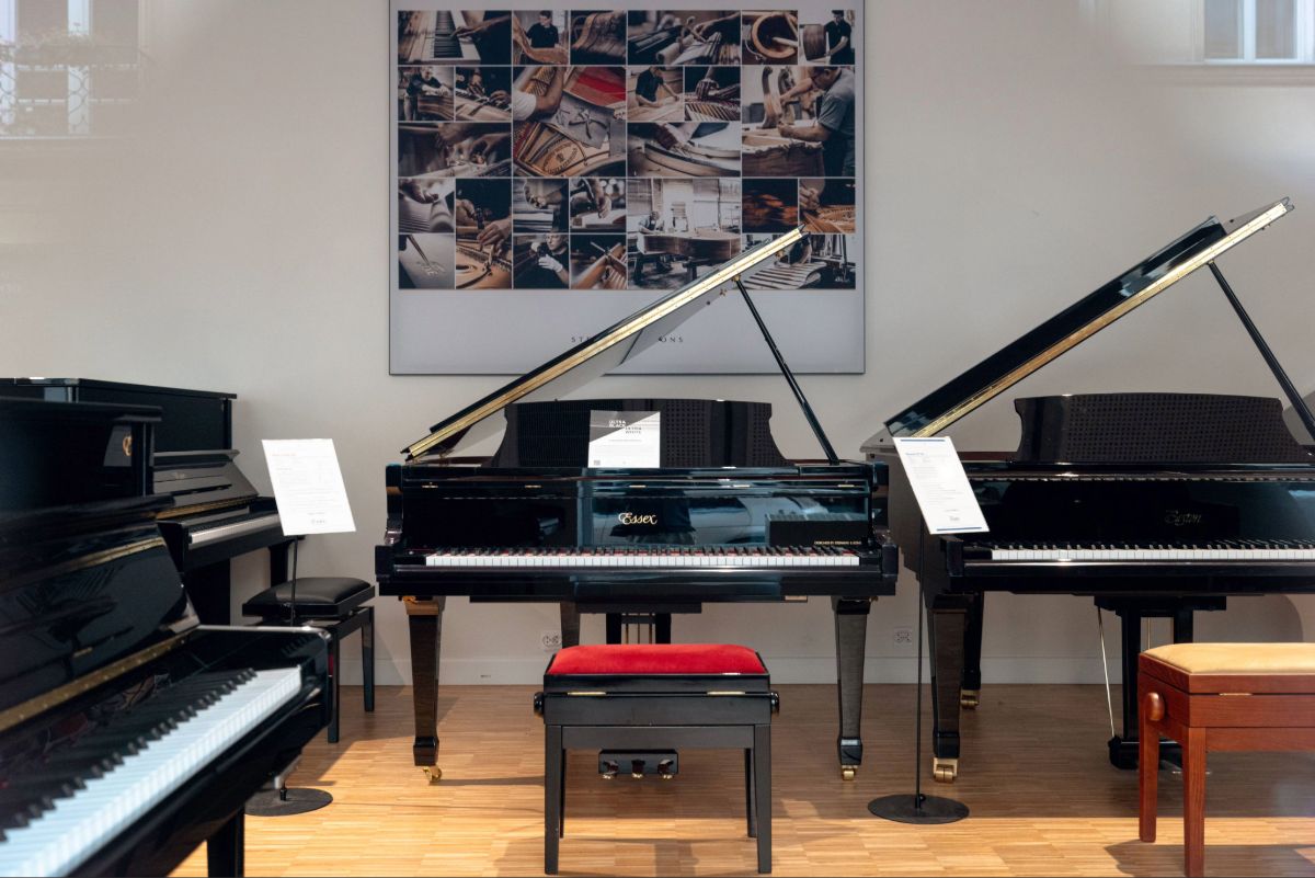 Classical pianos in showroom displayed