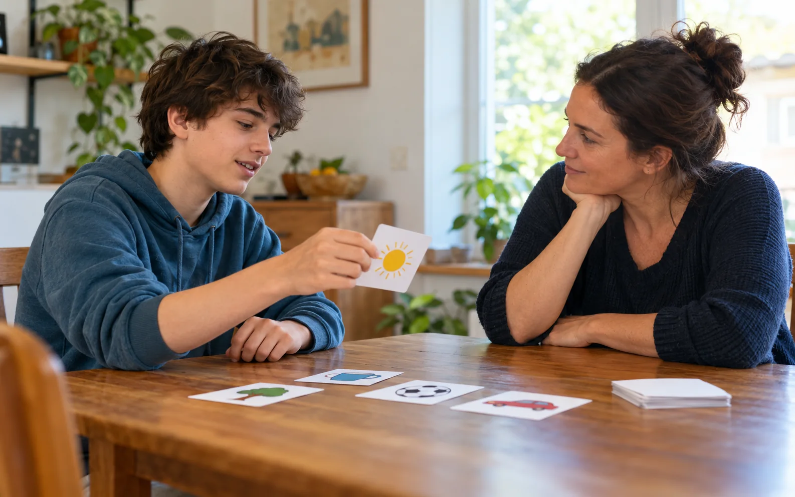 A teenager practices communication during a shared activity.