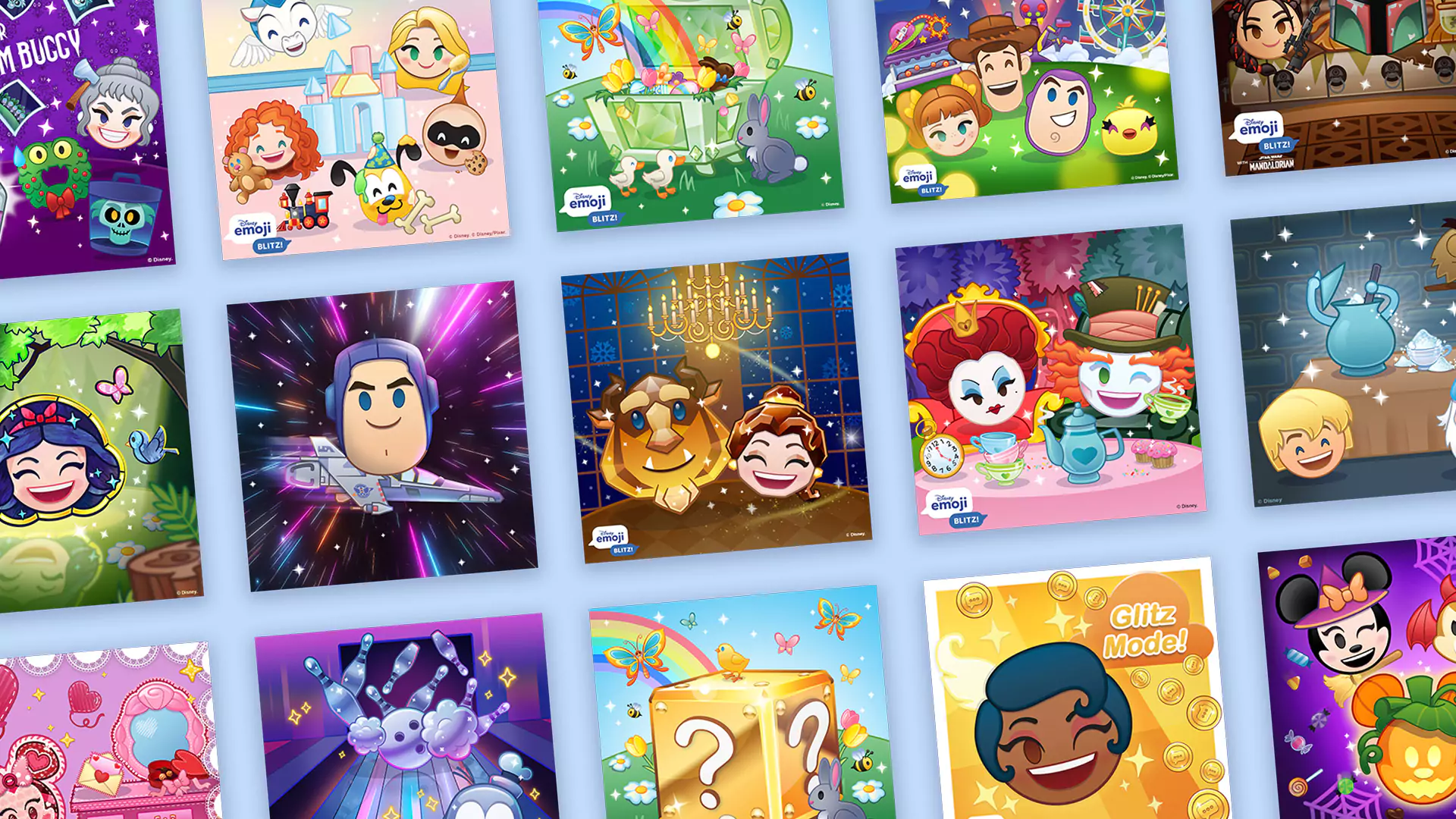 A collection of social assets from Disney Emoji Blitz