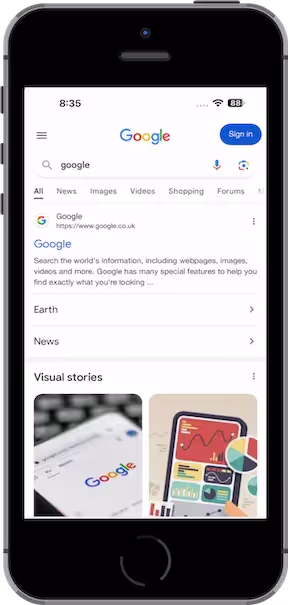 iPhone with google search results