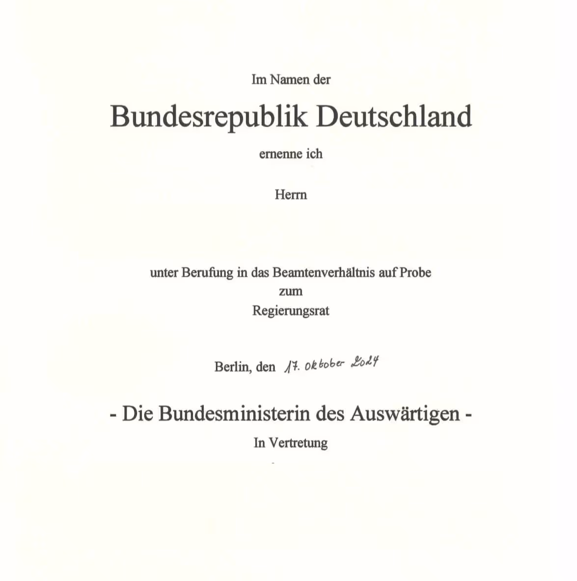 Ernennungsurkunde Beamte